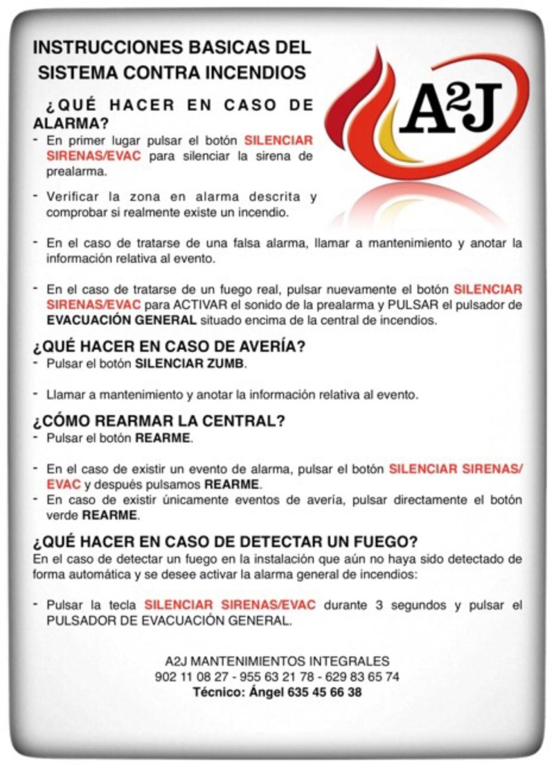 instrucciones básicas del sistema contra incendios Imagen sobre instrucciones básicas de una alarma de incendios donde se comentan varias instrucciones